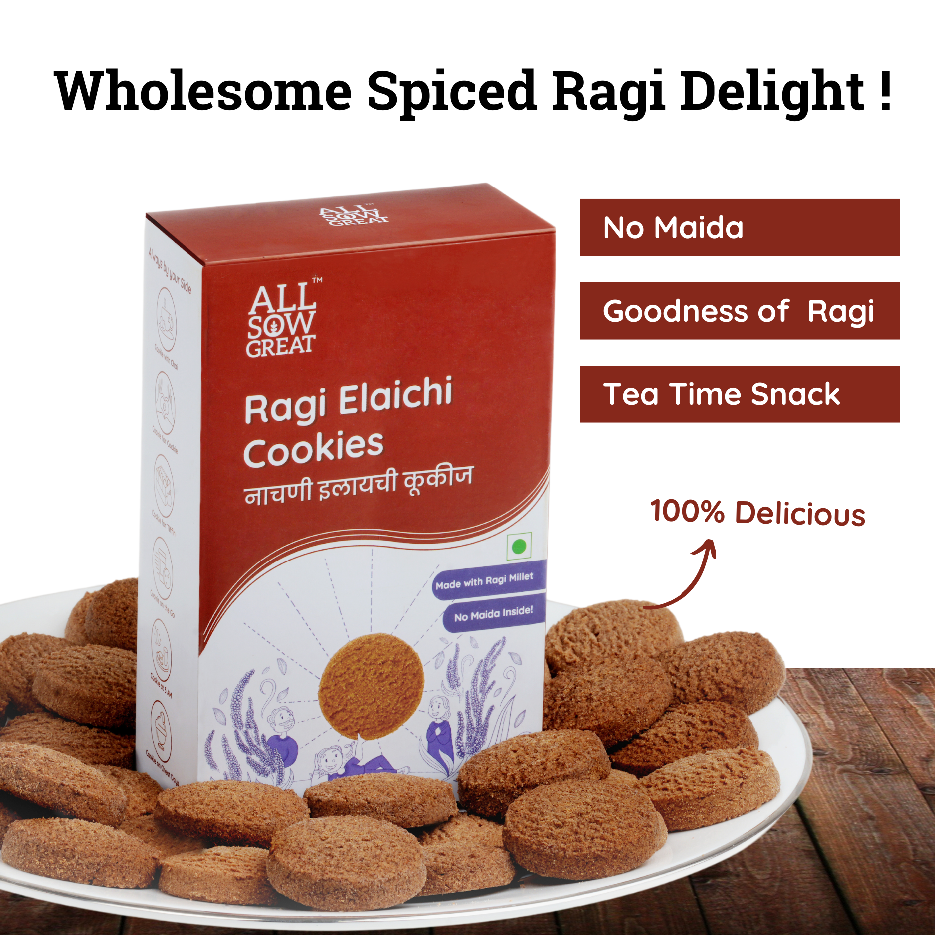 Ragi Elaichi Cookies in plate No maida cookies