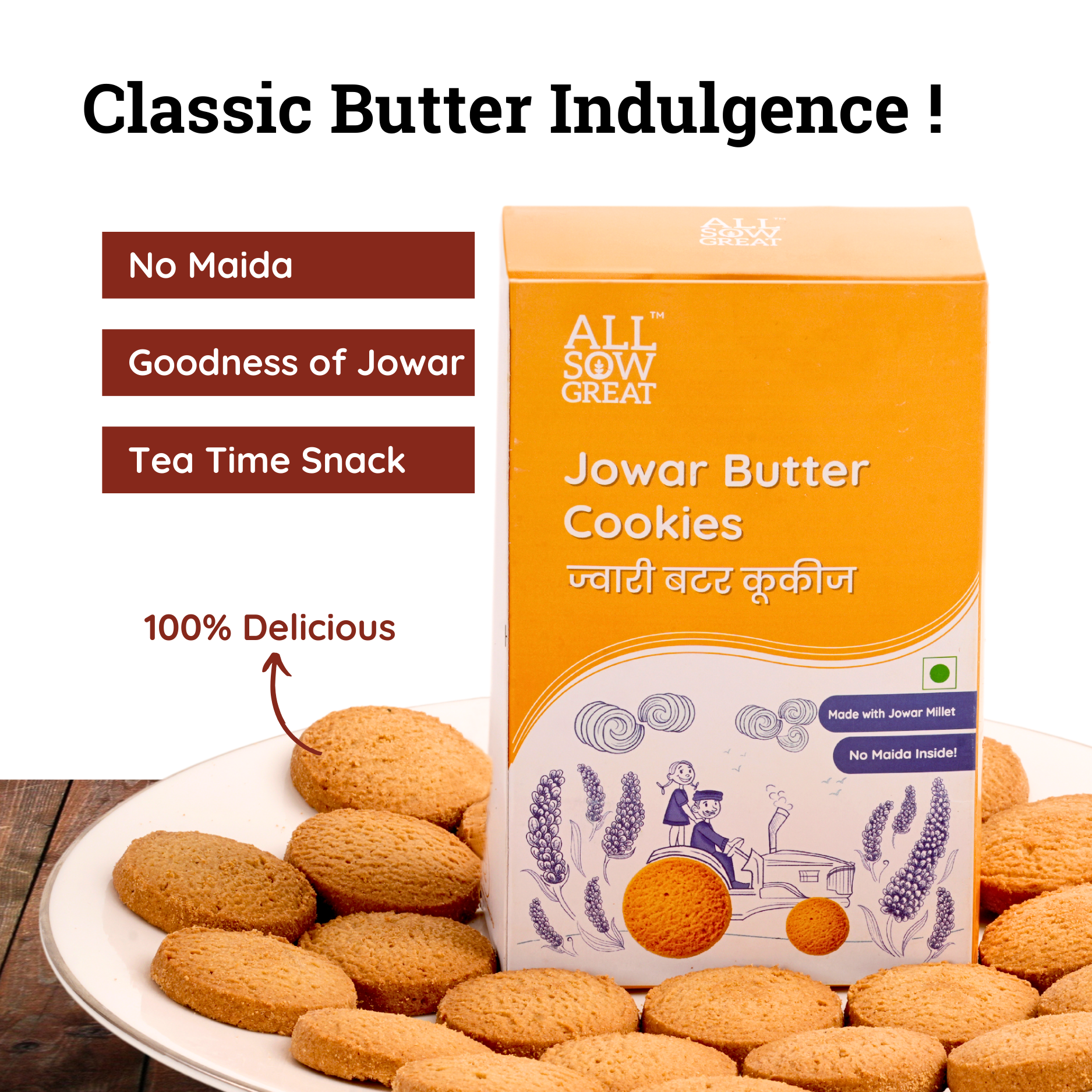 Jowar Butter Cookies in plate No maida cookies