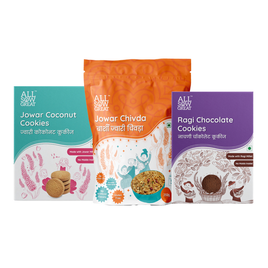 Jowar Chivda + Ragi Chocolate Cookies+ Jowar Coconut Cookies Combo