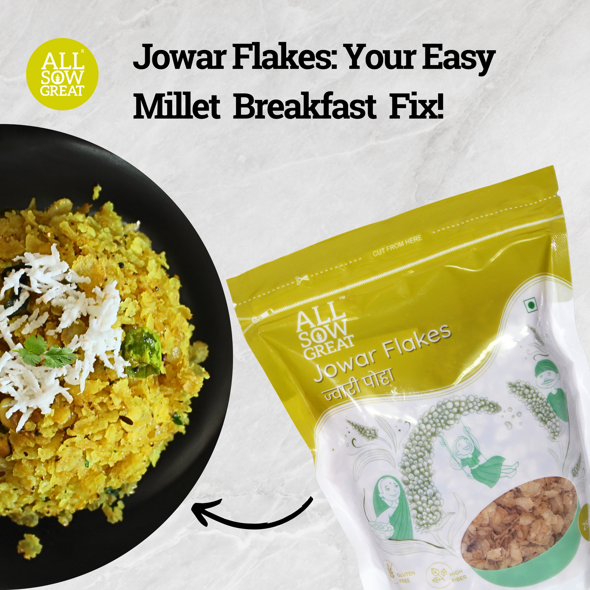 Packet of Jowar Flakes and Jowar Flakes Recipe Dish