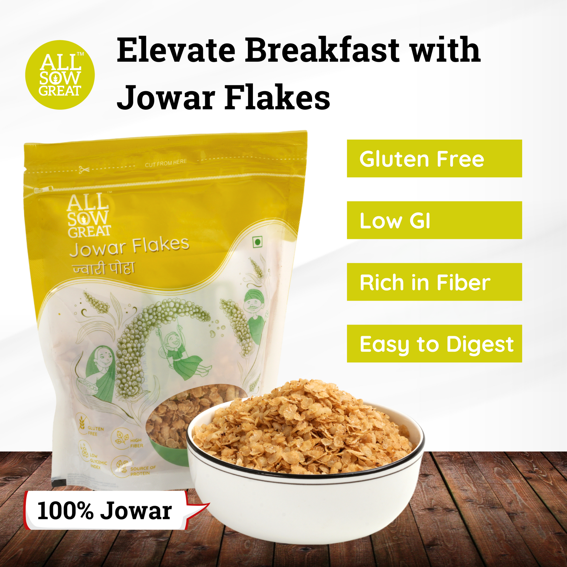 Jowar Based Products- Bowl with jowar flakes and Packet of Jowar Flakes